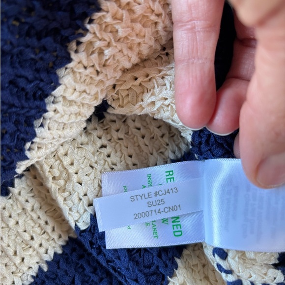 J. Crew Women's V-Neck Navy Cream Chunky Knit Sweater Nautical Fishermancore S - Picture 8 of 10